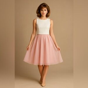 Vintage princess dress organza pink‎ fit and flare with white sequin top
